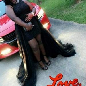 Black sleek sequence formal dress with detachable train size 12 Black